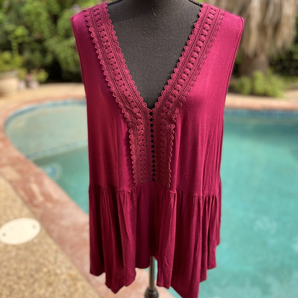Burgundy, sleeveless, Blouse, size 2XL